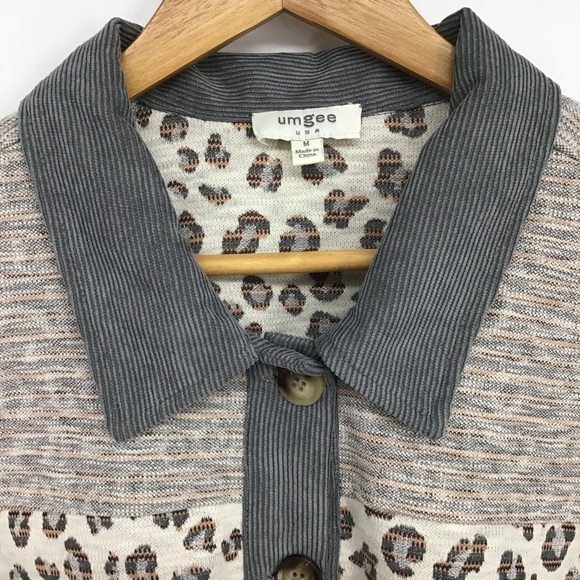 Umgee Button Down Leopard Print Corduroy Top - Picture 2 of 14